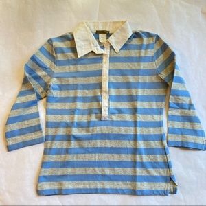 J. Crew Striped 3/4 Sleeve Shirt Blue/Gray Small